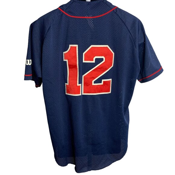 Vintage Wilson Boston Red Sox Jersey L Blue Mesh Buttons No 12 Satin Patches - Picture 4 of 6